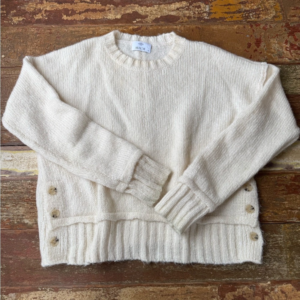 Allude Women's Cream White Crew Neck Cashmere Sweater | XS